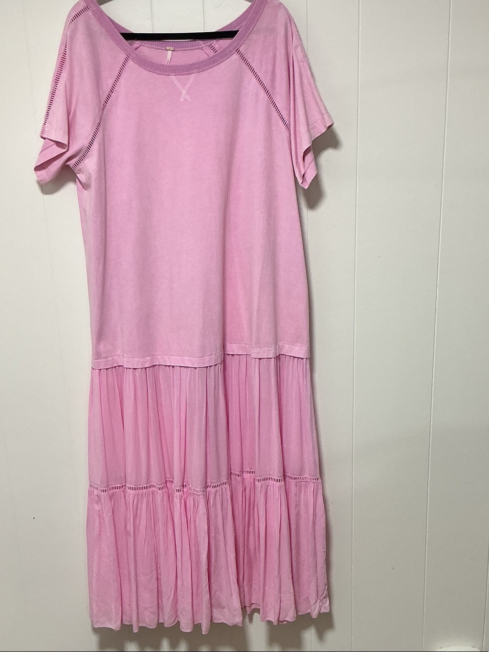 Free People women’s ' Pink Short-Sleeve Tiered Midi Dress